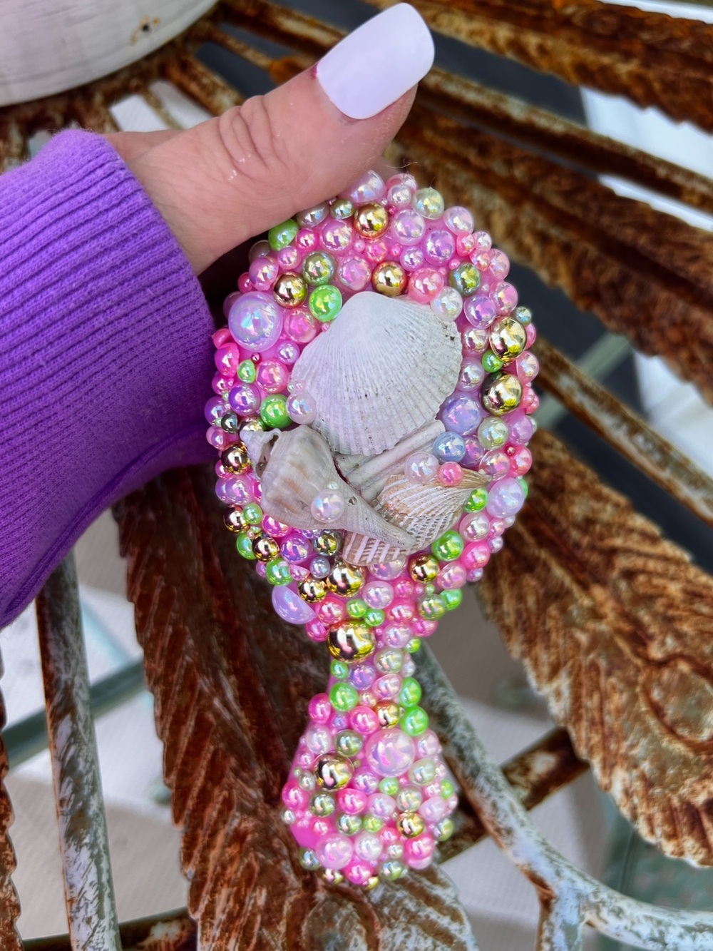 Handmade Coastal Seashell Wet Brush Pink Pearl Mermaid Hair Brush Pawleys Island